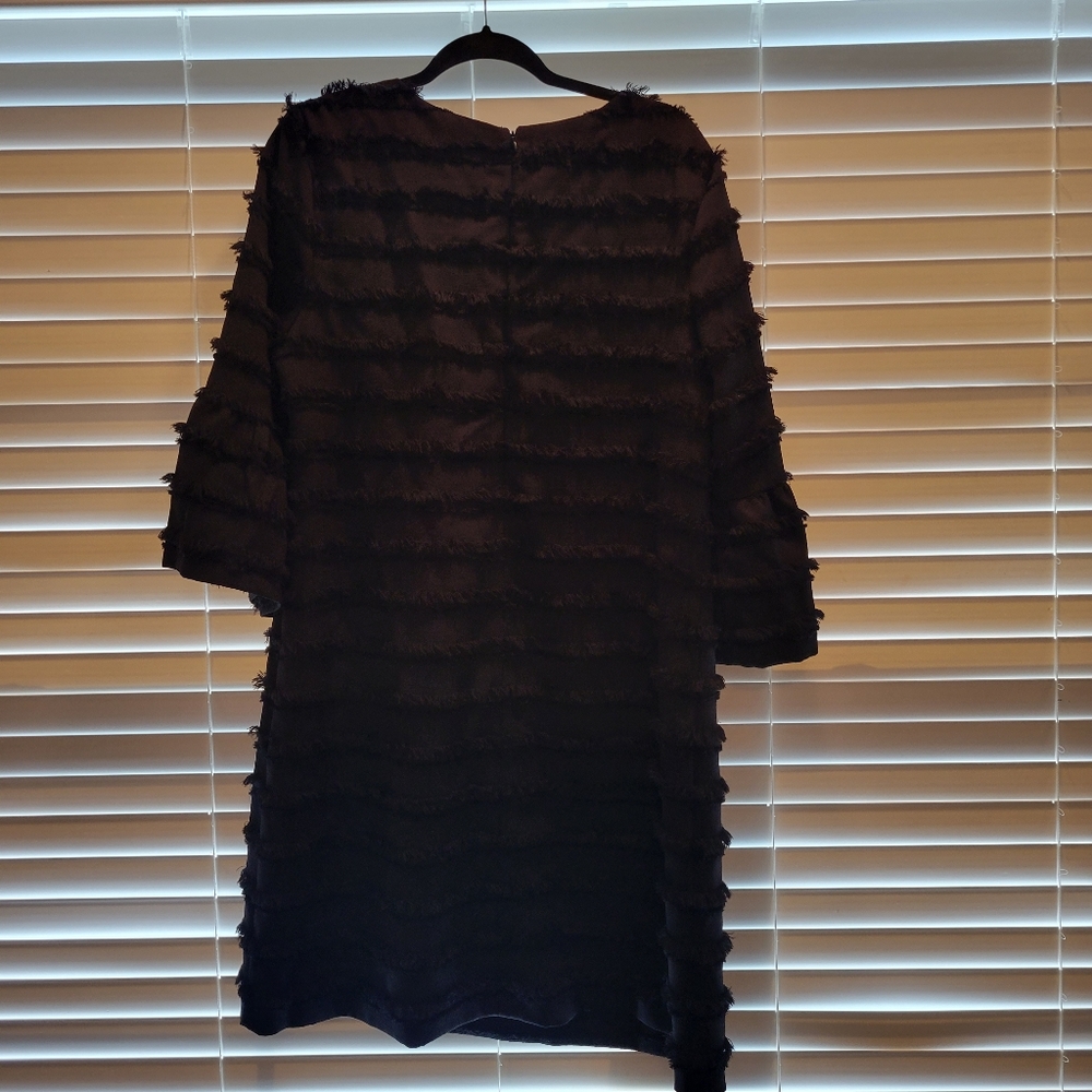 Alfani Eyelash fringe Black dress with flutter bell sleeves in size 14